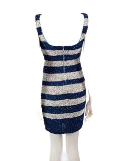 Theia Blue Sequin Embellished Striped Mini Dress Size XS