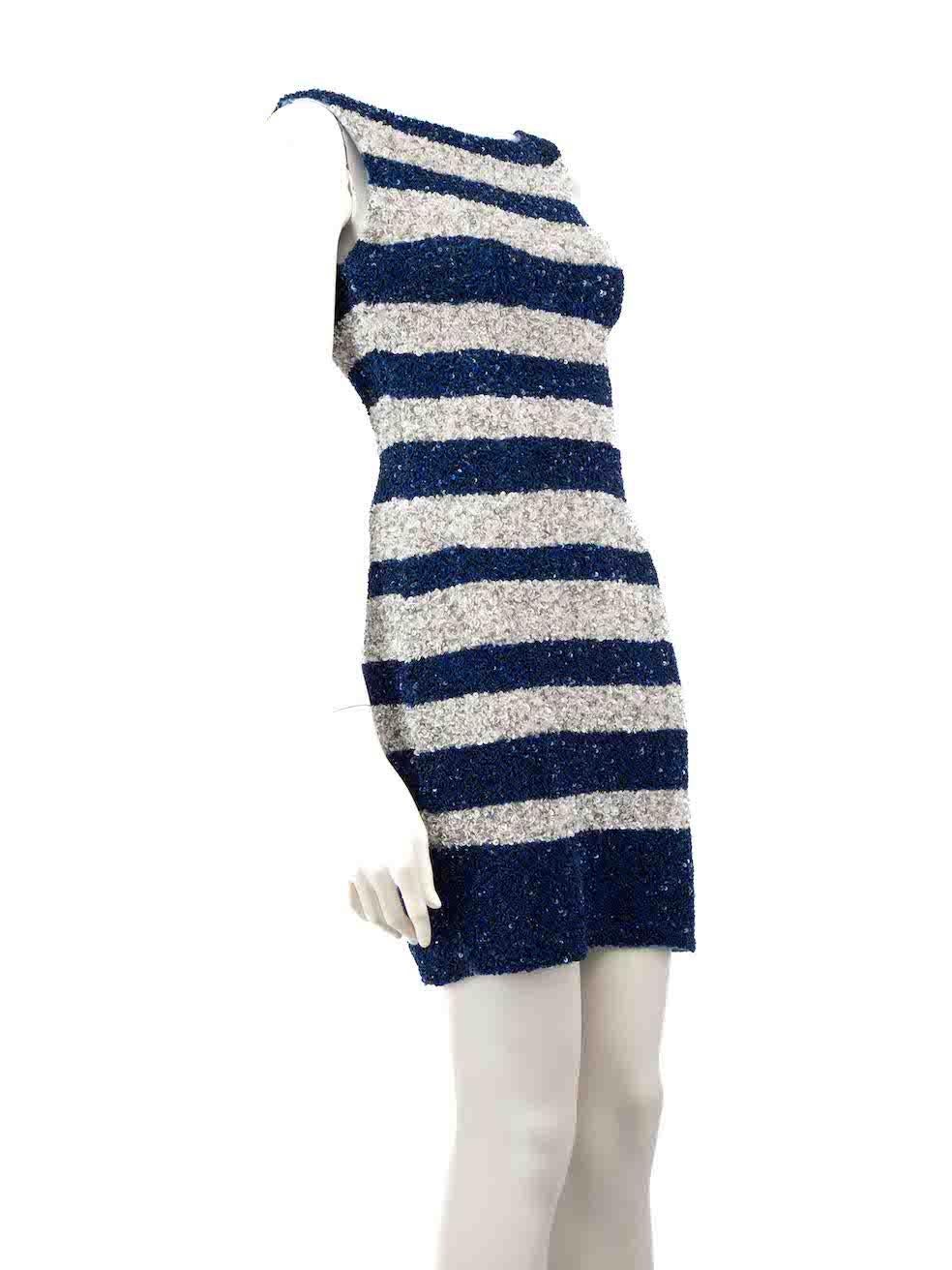 Gray Theia Blue Sequin Embellished Striped Mini Dress Size XS For Sale