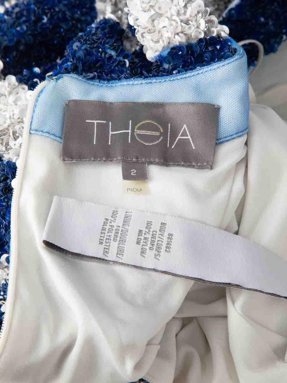 Women's Theia Blue Sequin Embellished Striped Mini Dress Size XS For Sale