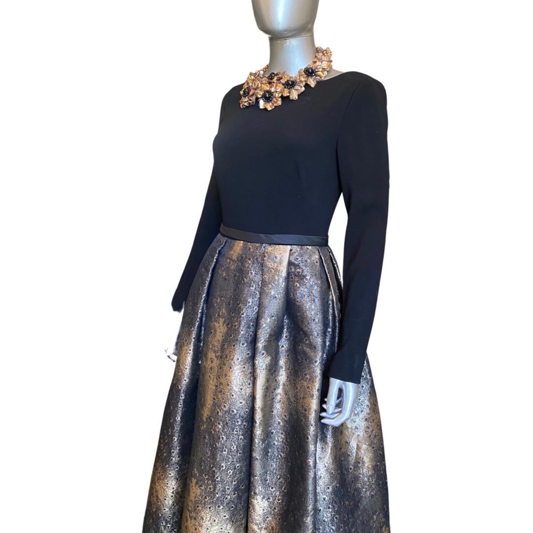 Theia Glamour Black Long Sleeve Evening Dress with Full Irredescent Skirt Size 4 For Sale 7