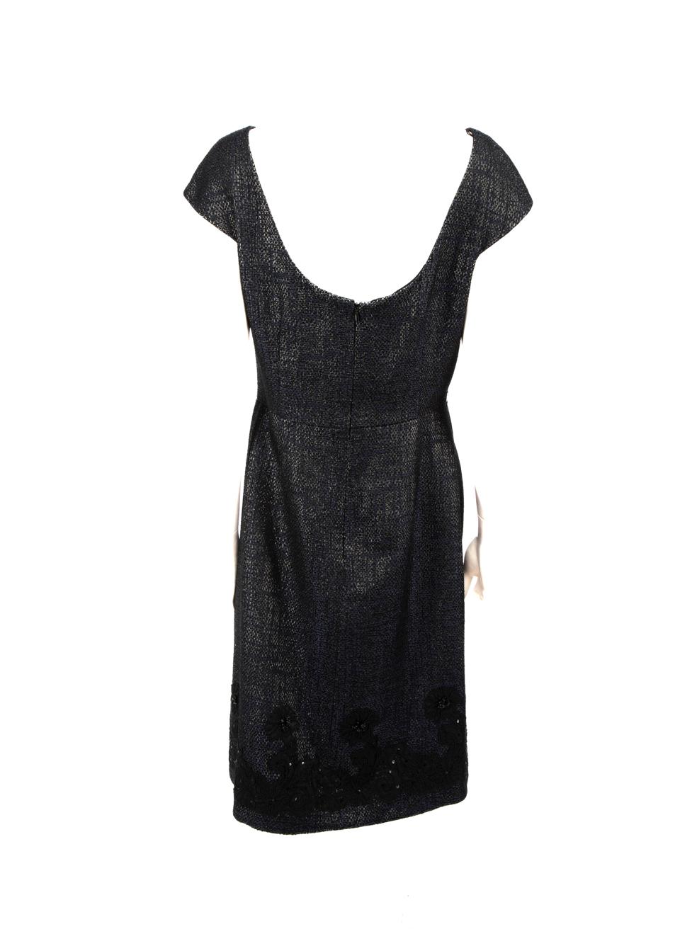 Noir Theia Navy Metallic Knit Robe en dentelle à fleurs Taille XL en vente