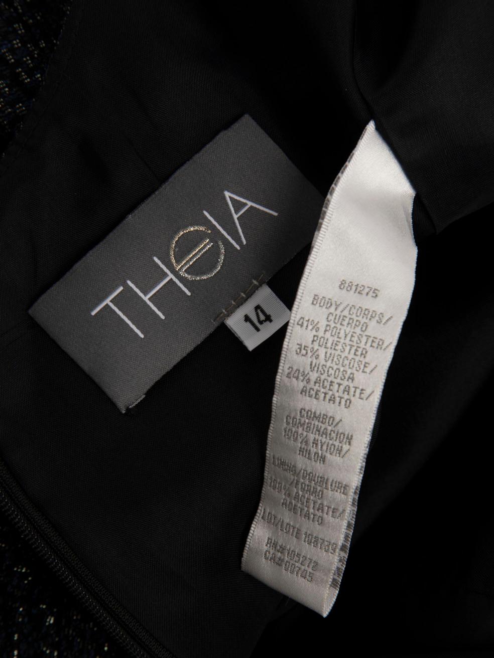 Theia Navy Metallic Knit Robe en dentelle à fleurs Taille XL Pour femmes en vente