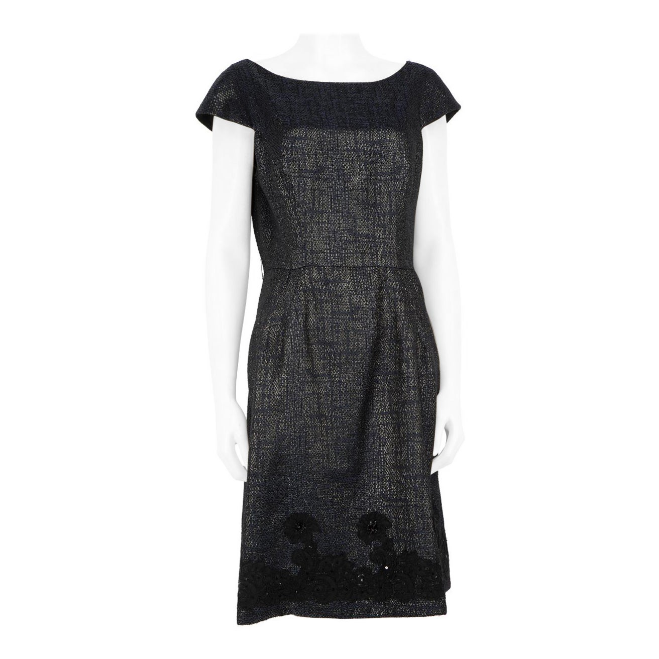 Theia Navy Metallic Knit Robe en dentelle à fleurs Taille XL