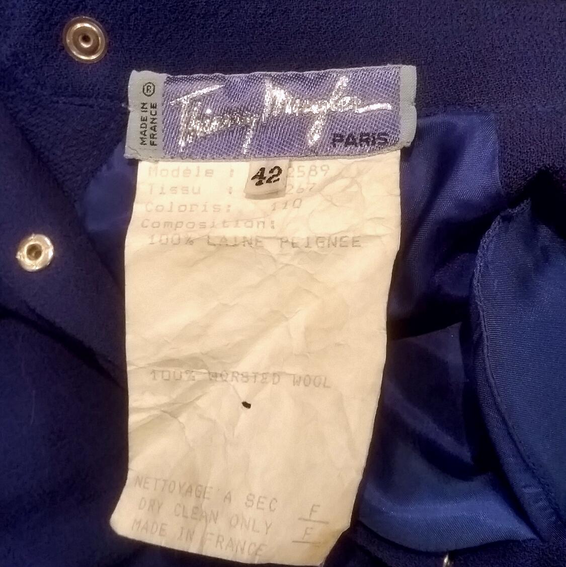 Theirry Mugler 1980er Marineblaues Kleid aus Wollkrepp mit Stand-up-Kragen Damen