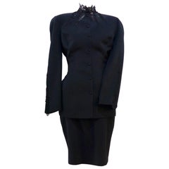 THIERRY MUGLER Black Skirt Suit With Lace Details Size 40