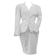 THIERRY MUGLER White Textured Cotton Skirt Suit Size 42