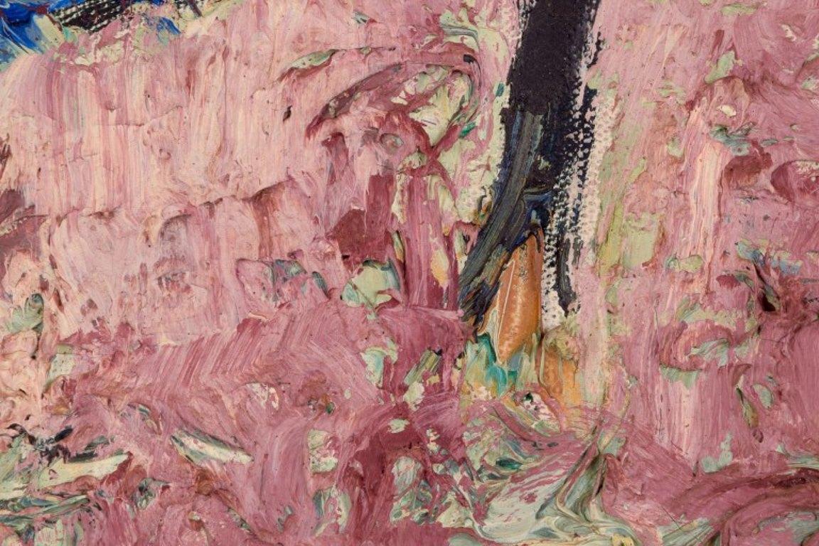 Milieu du XXe siècle Thelma Åkerman, artiste suédoise. Huile sur toile. Paysage abstrait. en vente