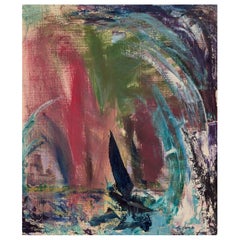 Thelma Åkerman, Swedish artist. Oil on masonite board.  Abstract composition.