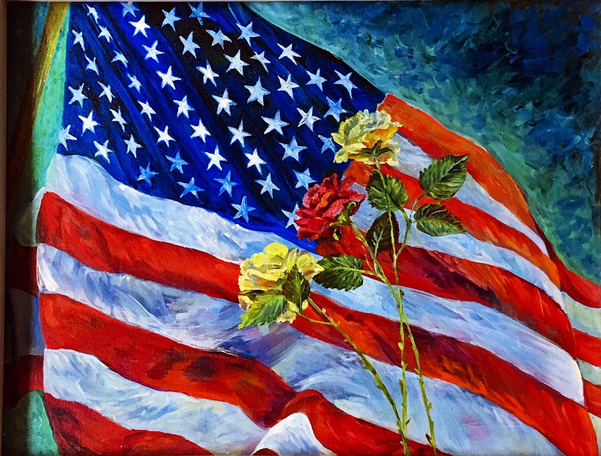 In Memoriam (American Flag) - Realist Painting by Thelma Appel