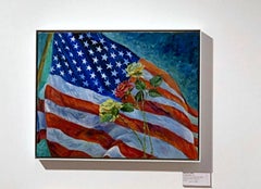 In Memoriam (Bandiera americana), dipinto acrilico su tela unico e firmato, incorniciato