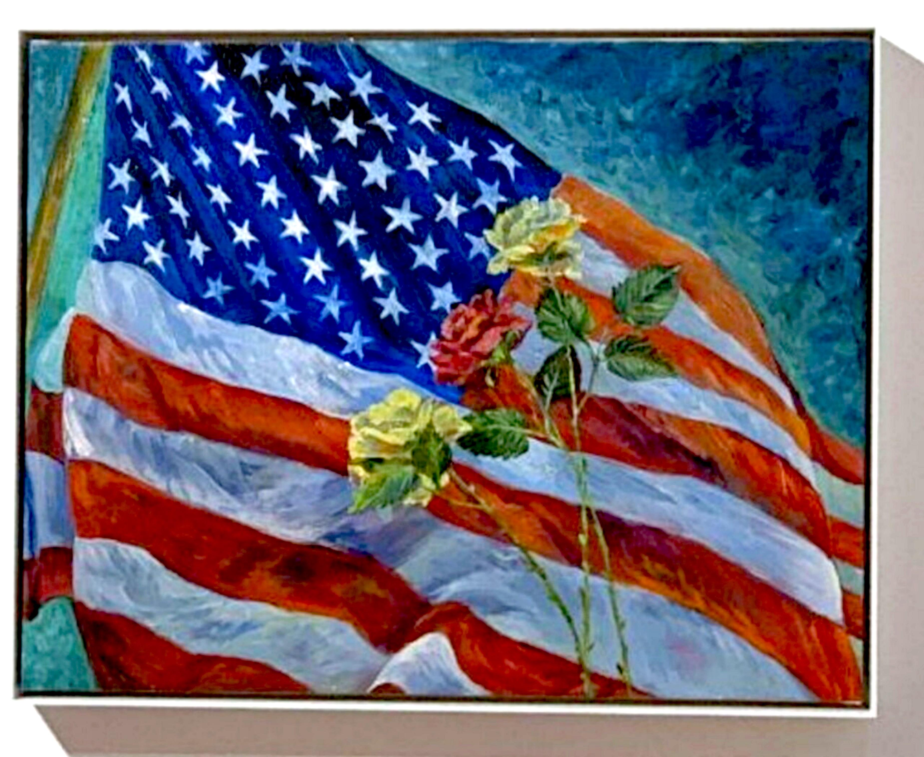 Thelma Appel Figurative Painting – In Memoriam (Amerikanische Flagge), einzigartiges signiertes Acrylgemälde einer Spitzenkünstlerin