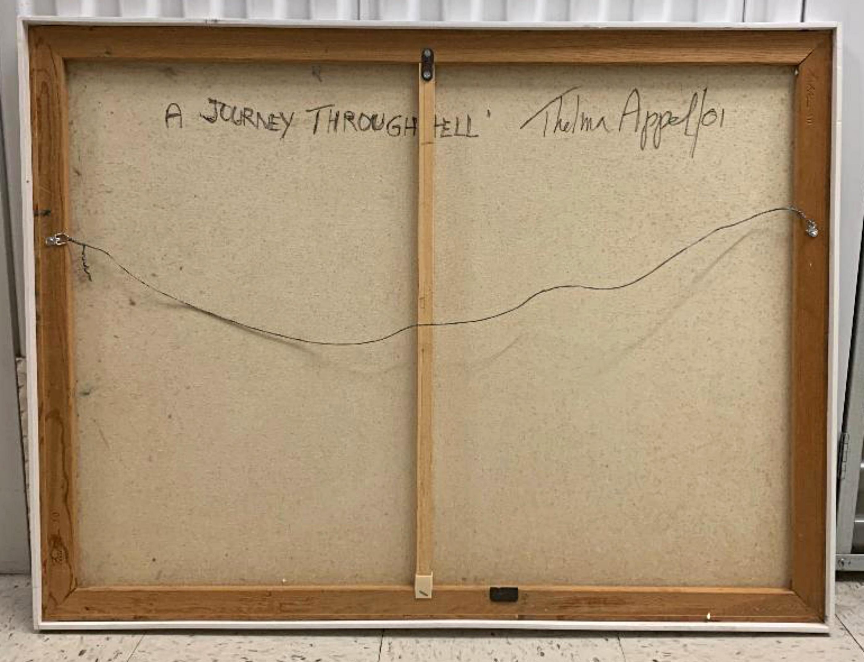 Journey Through Hell, 9/11 Art, dipinto firmato, esposto al Brattleboro Museum - Figurative Painting Grigio di Thelma Appel