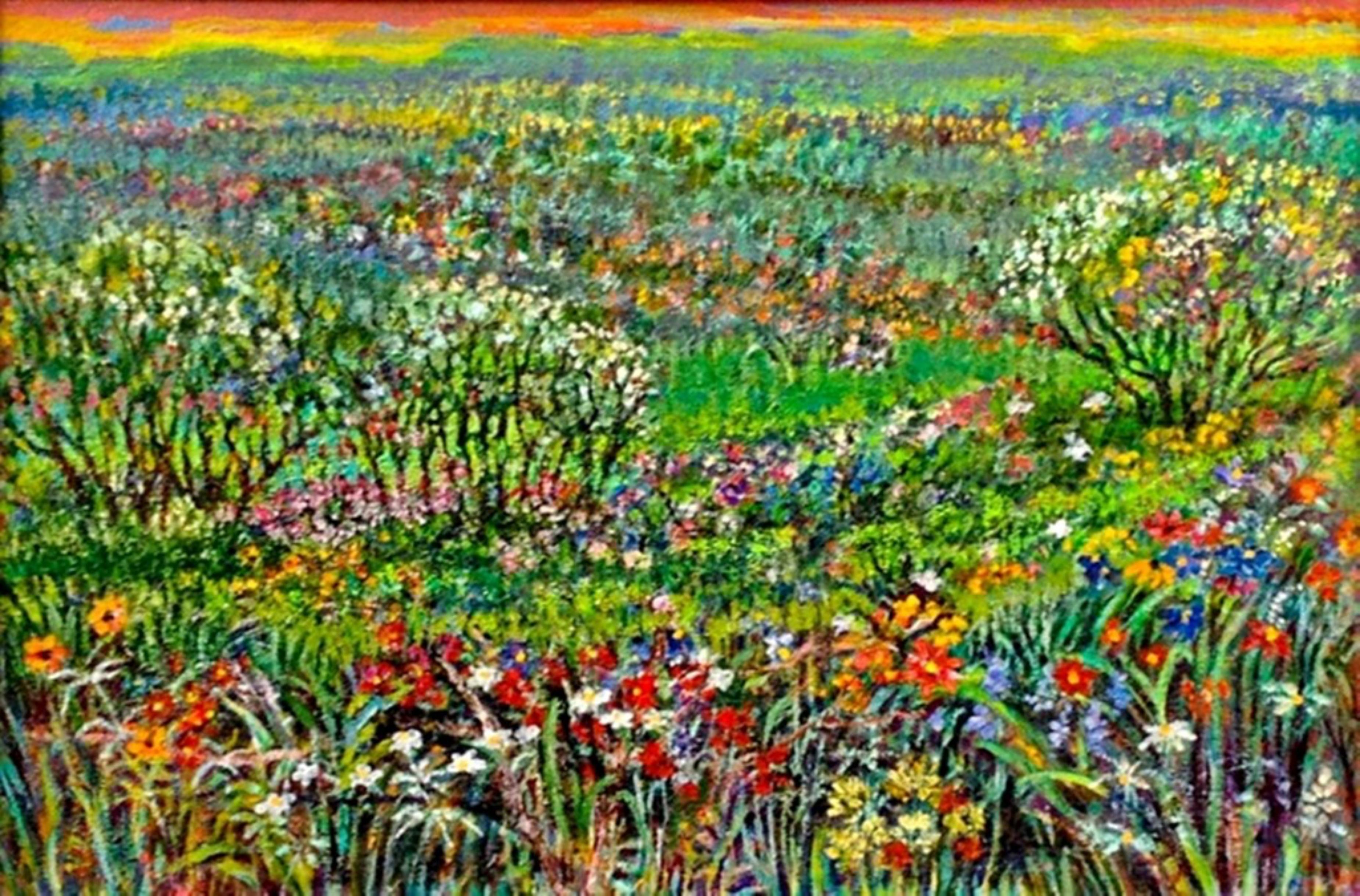 Prairie Flowers (unique signed acrylic landscape painting) - Painting by Thelma Appel