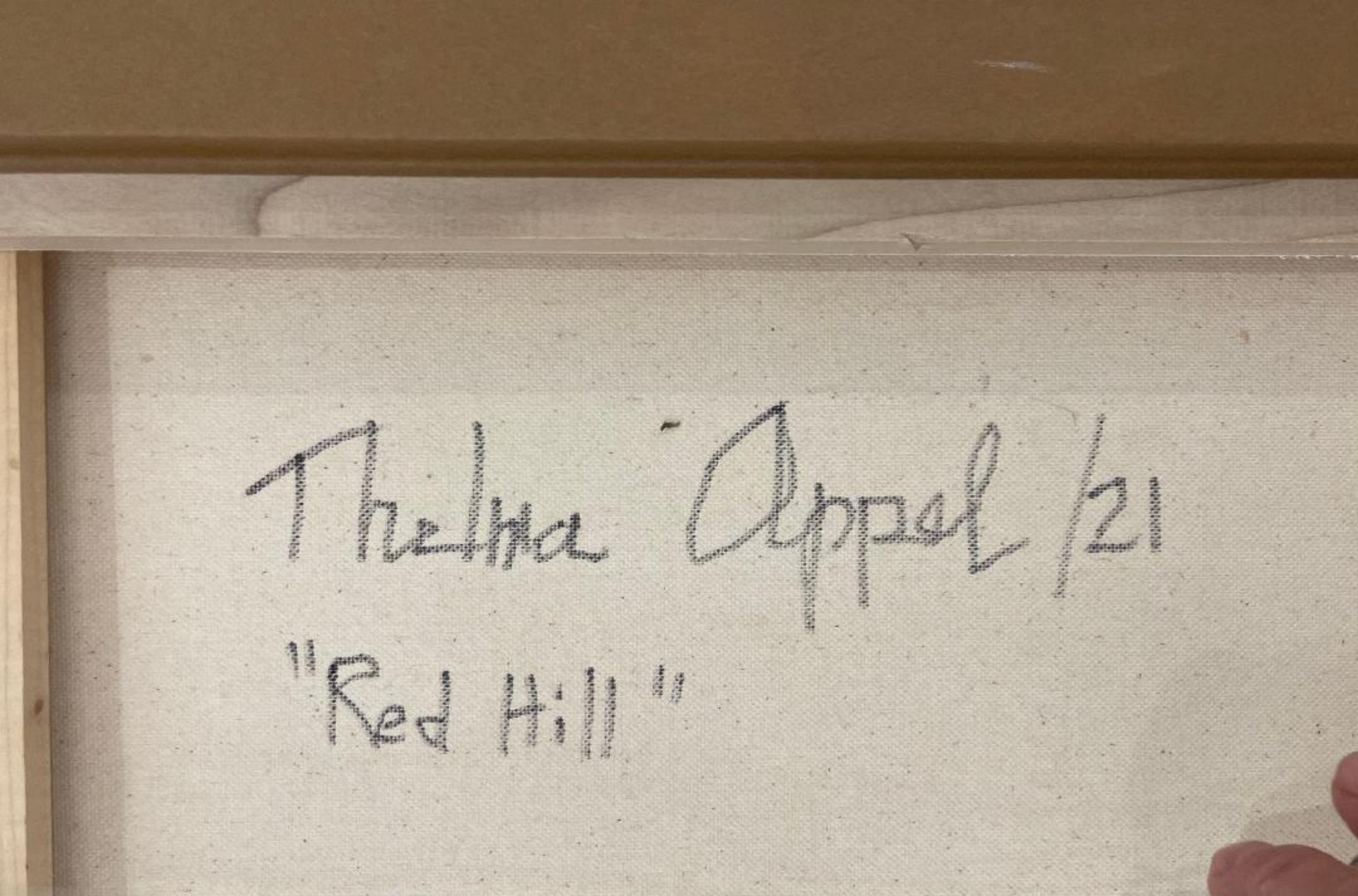 Red Hill, gorgeous acrylic on canvas landscape painting, unique, signed, framed - Painting by Thelma Appel