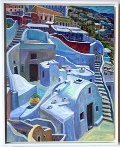 Santorini IV, gorgeous unique signed oil on canvas painting of Greek isle Greece