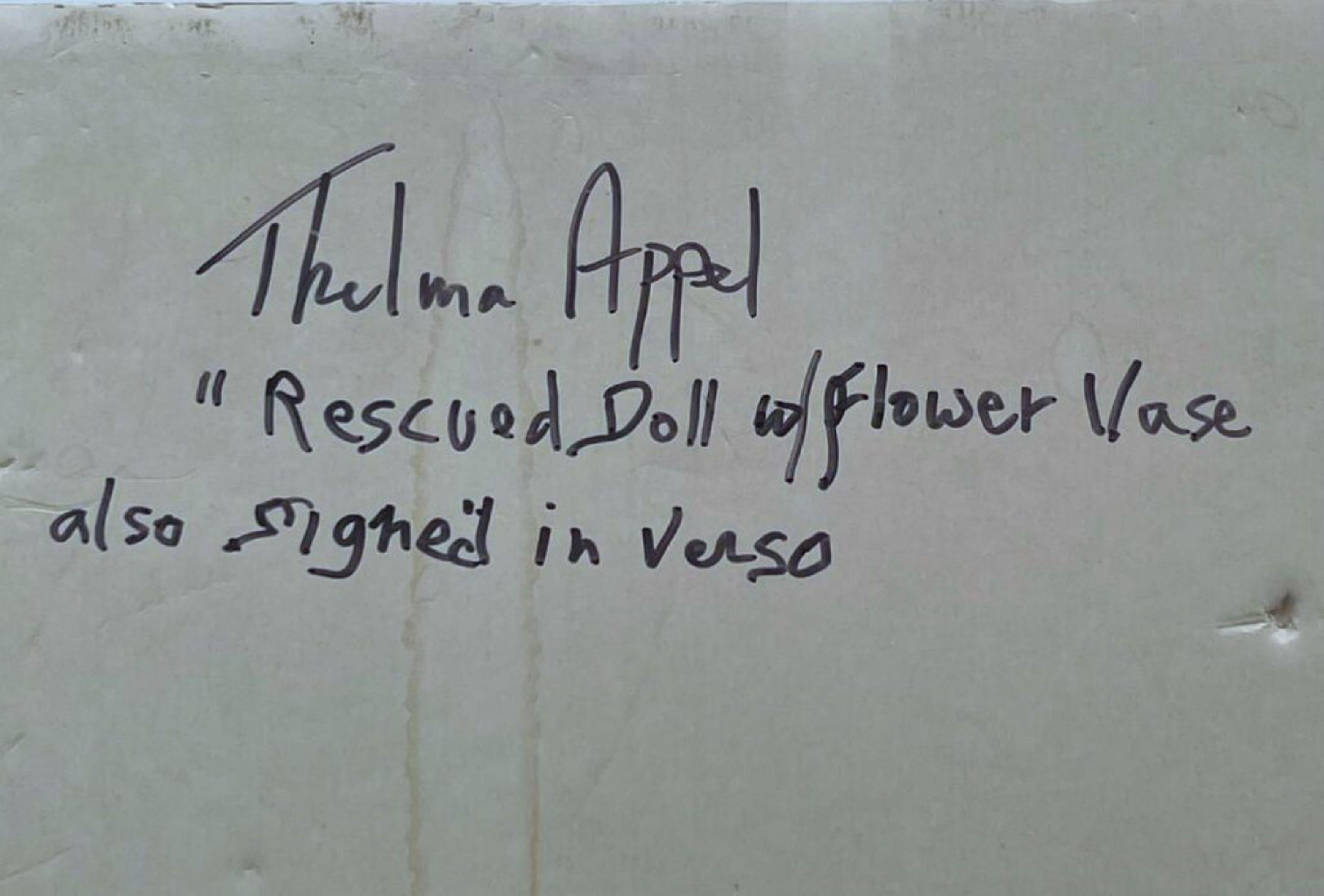 Thelma Appel Bambola salvata con vaso di fiori, pastello unico su carta firmato due volte in vendita 2