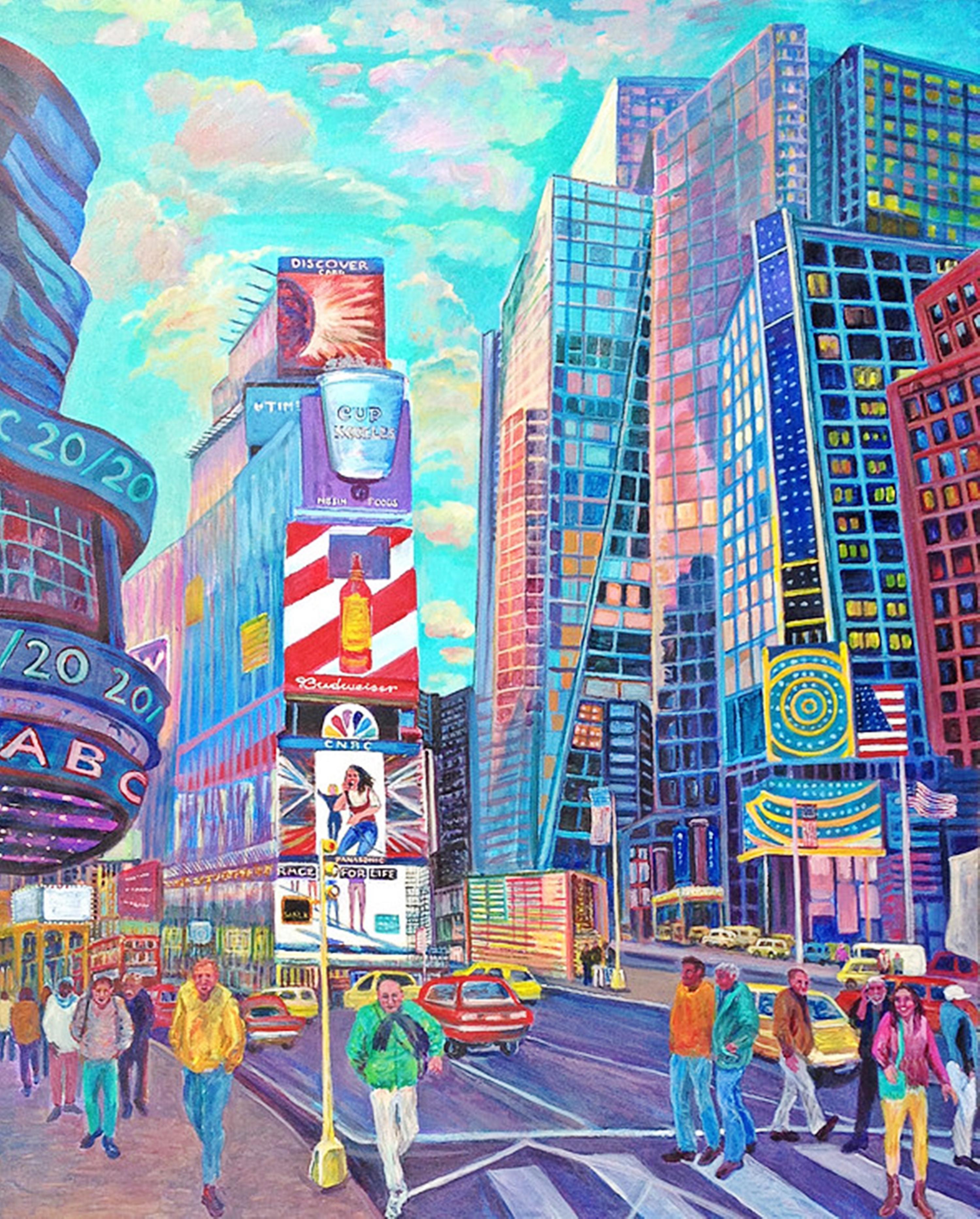 Thelma Appel Times Square V peinture à l'huile unique signée New York art architecture 1