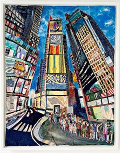 Times Square I exquisite unique acrylic and fabric collage signed painting Frame