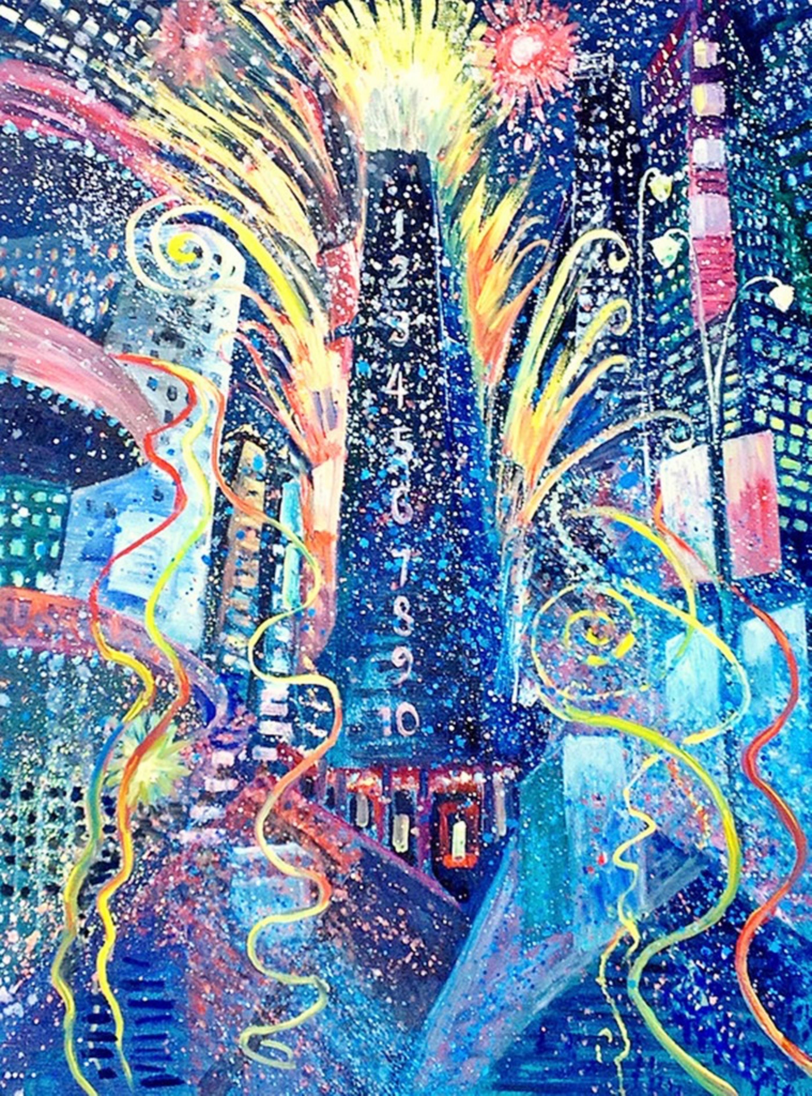 Times Square III, New Years, unique painting by renowned contemporary artist - Painting by Thelma Appel
