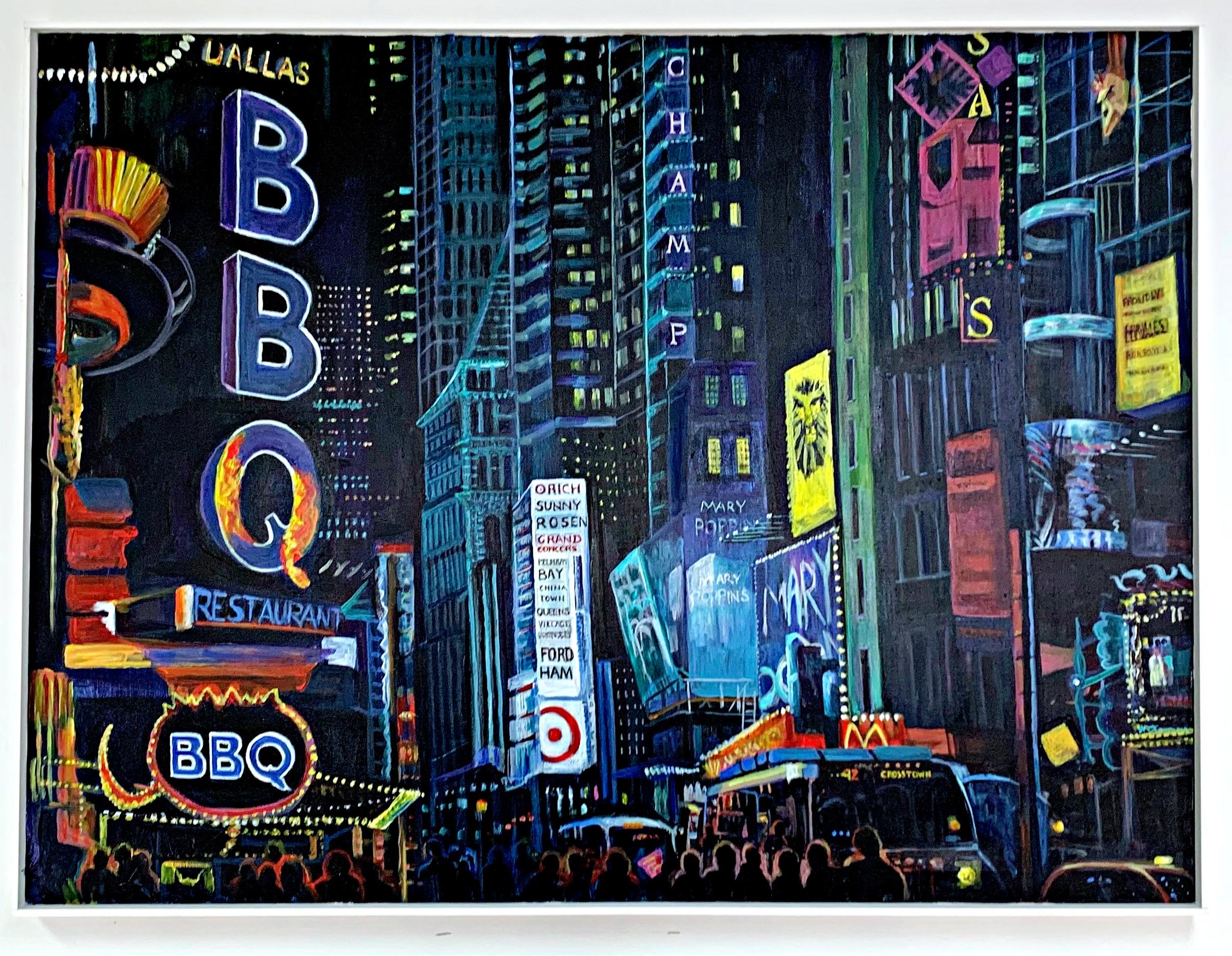 Times Square IX (Dallas BBQ) - Painting by Thelma Appel