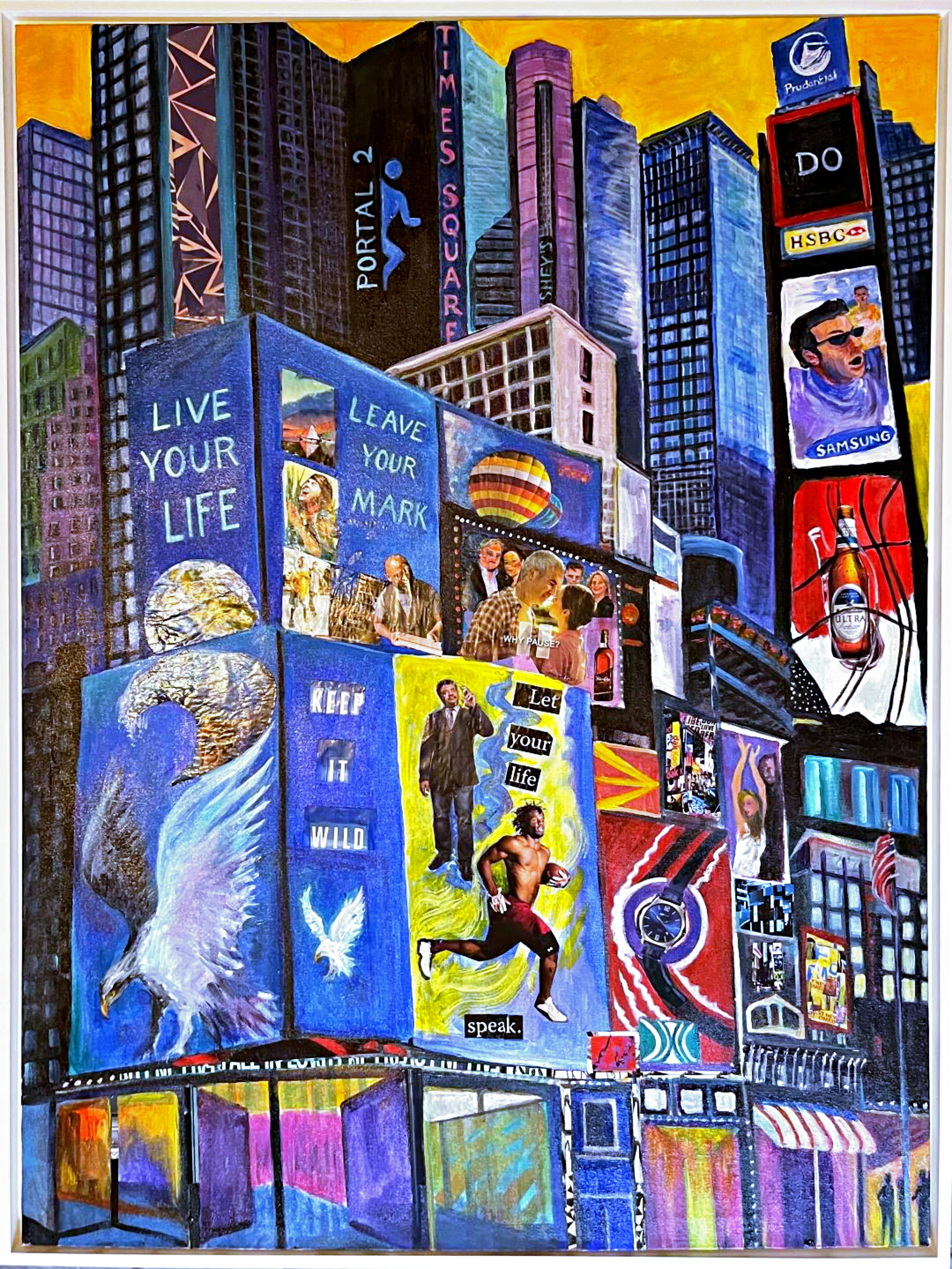 Times Square VIII magnifique peinture mixte unique d'une artiste féminine de renom