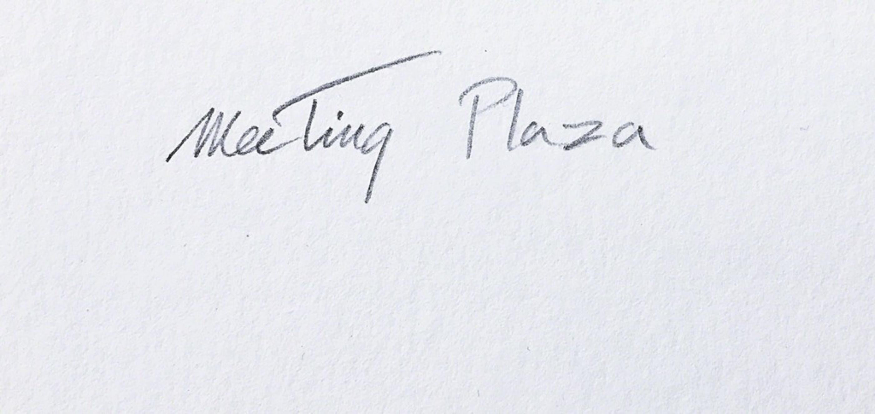 International Meeting Plaza, signiert/N 25-farbiger Siebdruck, geliebte Künstlerin (Grau), Abstract Print, von Thelma Appel