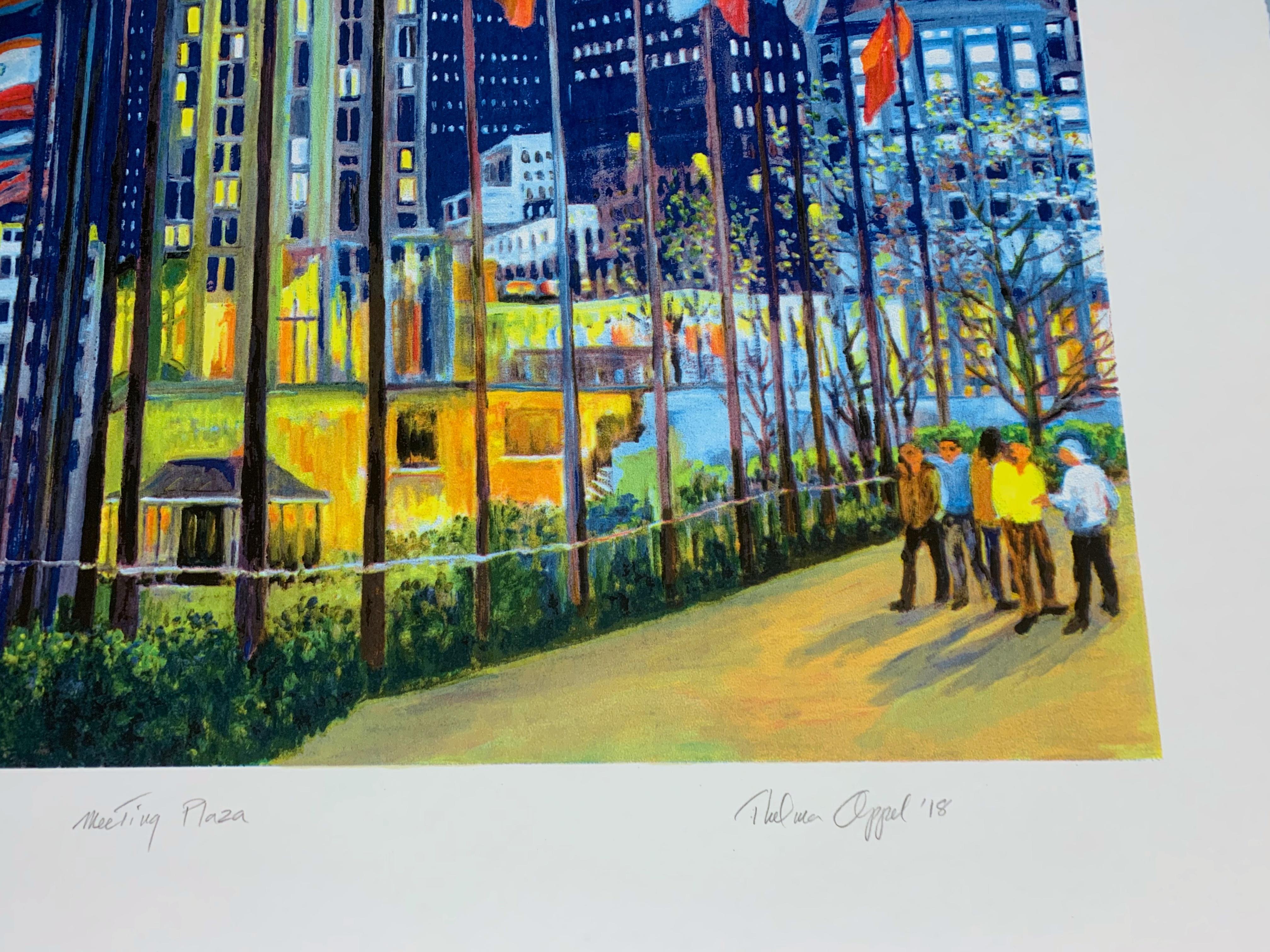Meeting Plaza, Signed/N 25-color silkscreen, Rockefeller Ctr NY & United Nations For Sale 6