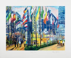 Meeting Plaza, sérigraphie 25 couleurs signée/N, Rockefeller Ctr NY et Nations unies