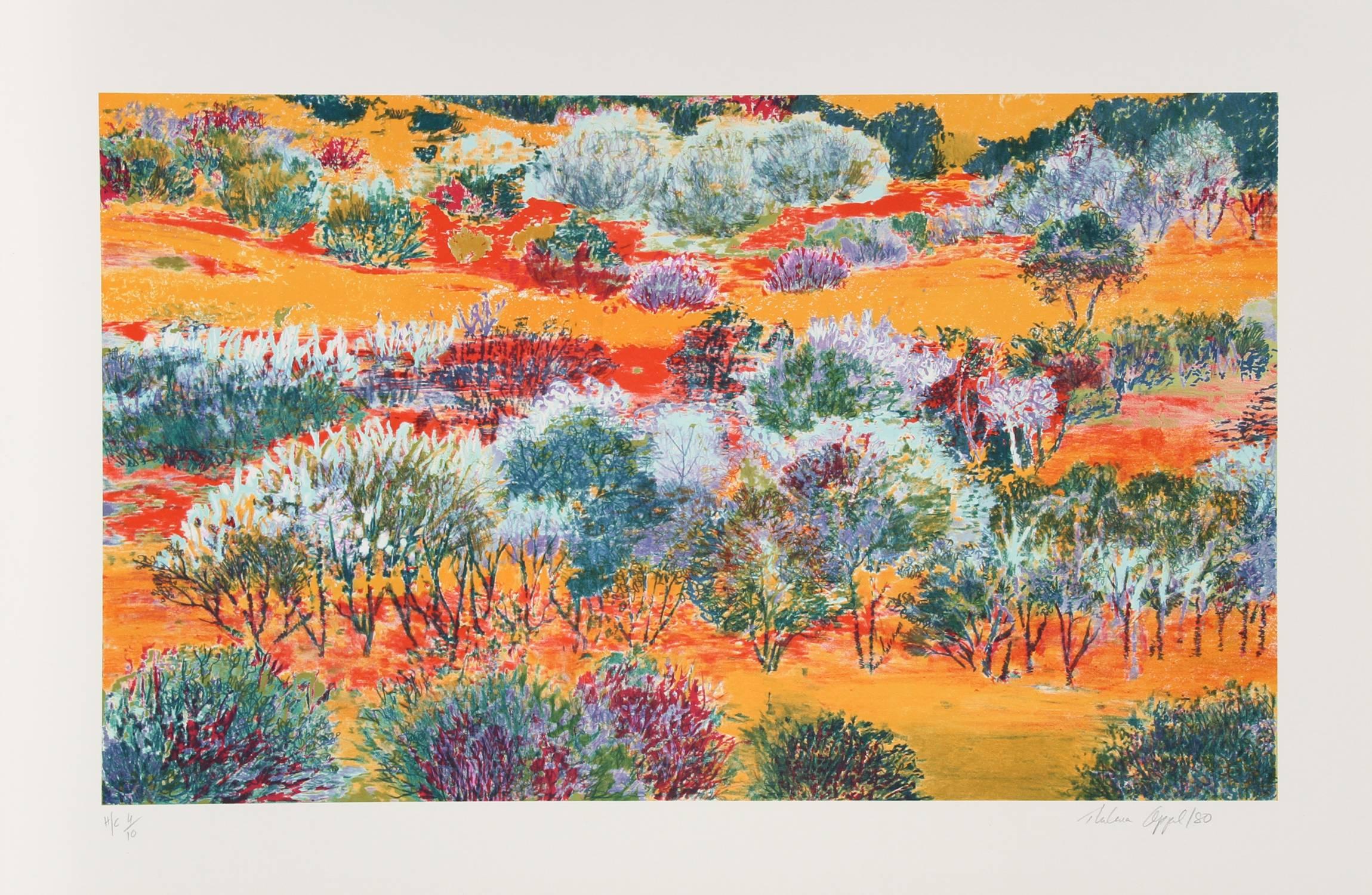 Artistics : Thelma Appel, Américaine (1940 - )
Titre : Bois de Waloomsac II
Année : 1980
Médium : Sérigraphie, signée et numérotée au crayon.
Edition : 250, AP 25, HC 10
Taille de l'image : 18 x 29.5 pouces
Taille : 58,42 cm x 88,9 cm (23 in. x 35