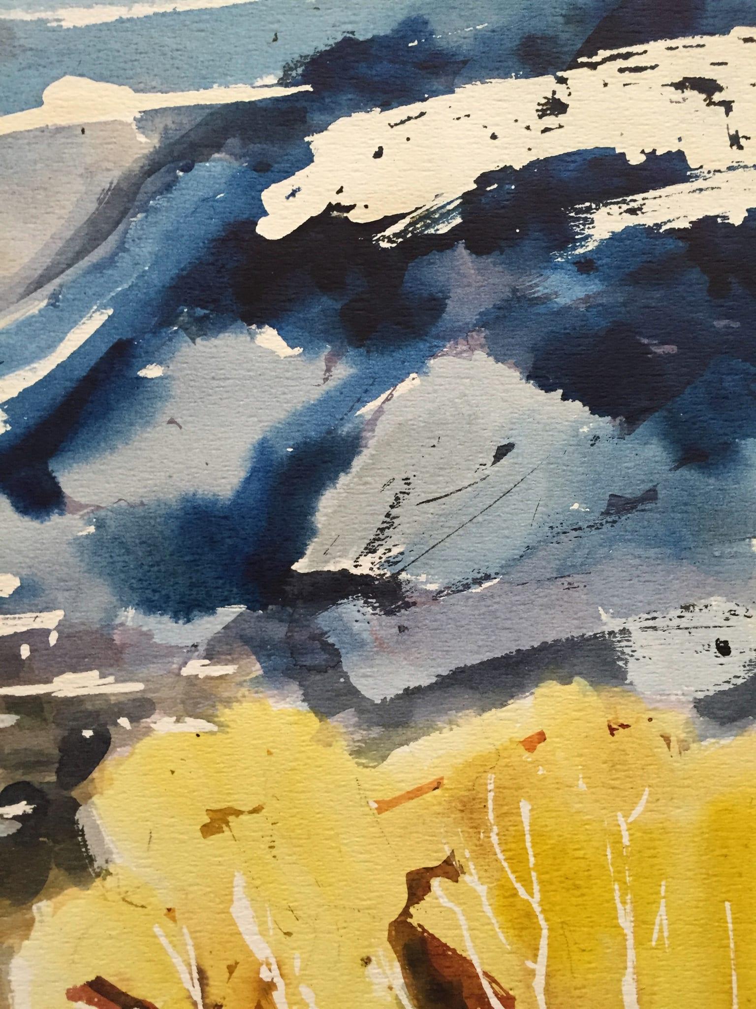 1960 Bay Area Paesaggio Montagne Blu - Painting di Thelma Corbin Moody