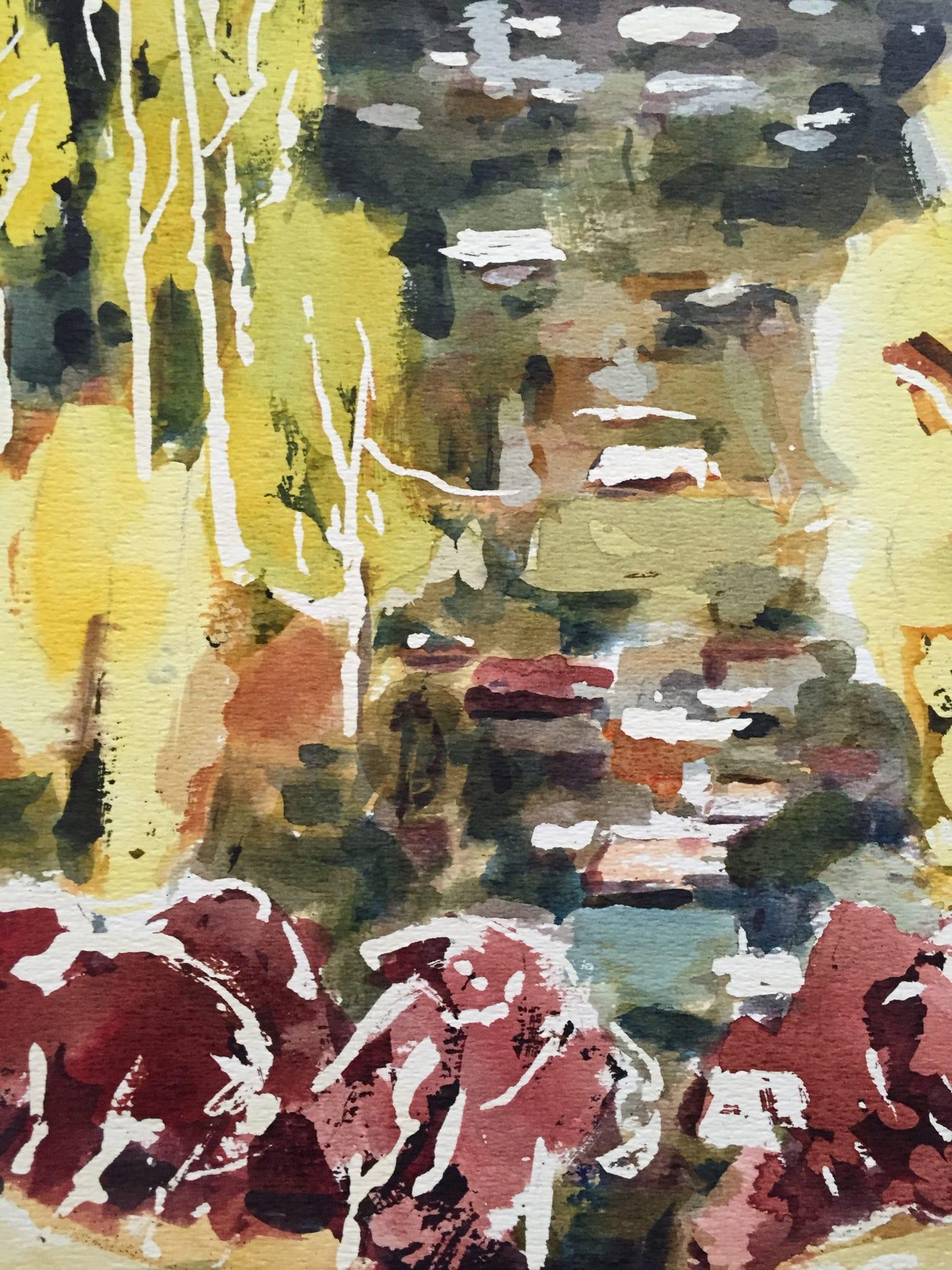 1960 Bay Area Paesaggio Montagne Blu - Painting Astratto di Thelma Corbin Moody