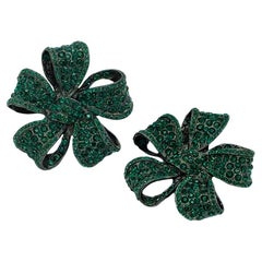 Vintage Thelma Deutsch Green Ribbon Clip-on Earrings
