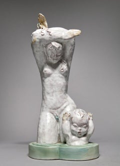 Woman and Child, Early 20th Century Ceramic, Female Cleveland School Artist