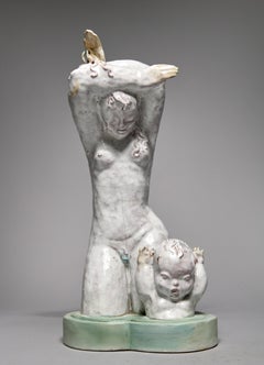 Woman and Child, Early 20th Century Ceramic, Female Cleveland School Artist