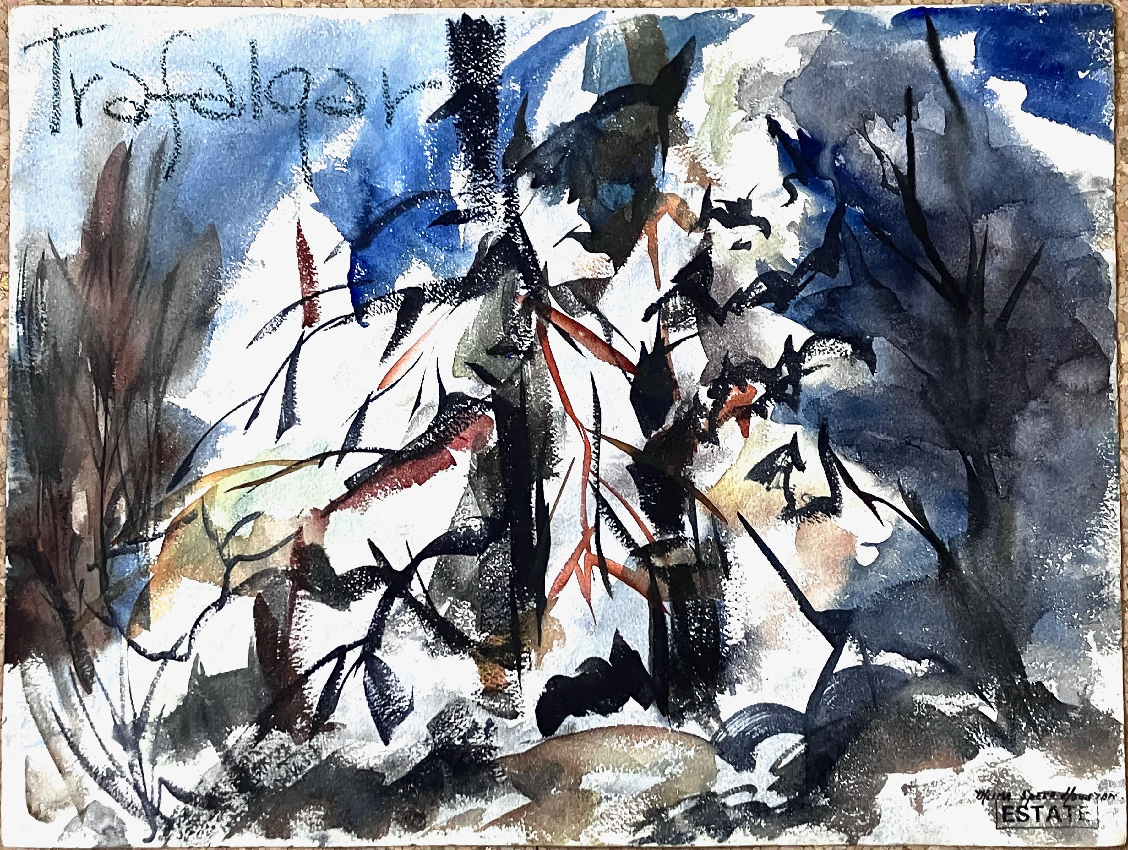 Trafalgar, London - Gray Abstract Painting by Thelma Gladys Speed Houston