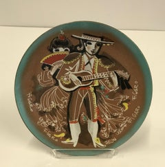 Thelma Winter Mid-Century Modern Copper Enamel Plate of Figaro Met Opera, NYC