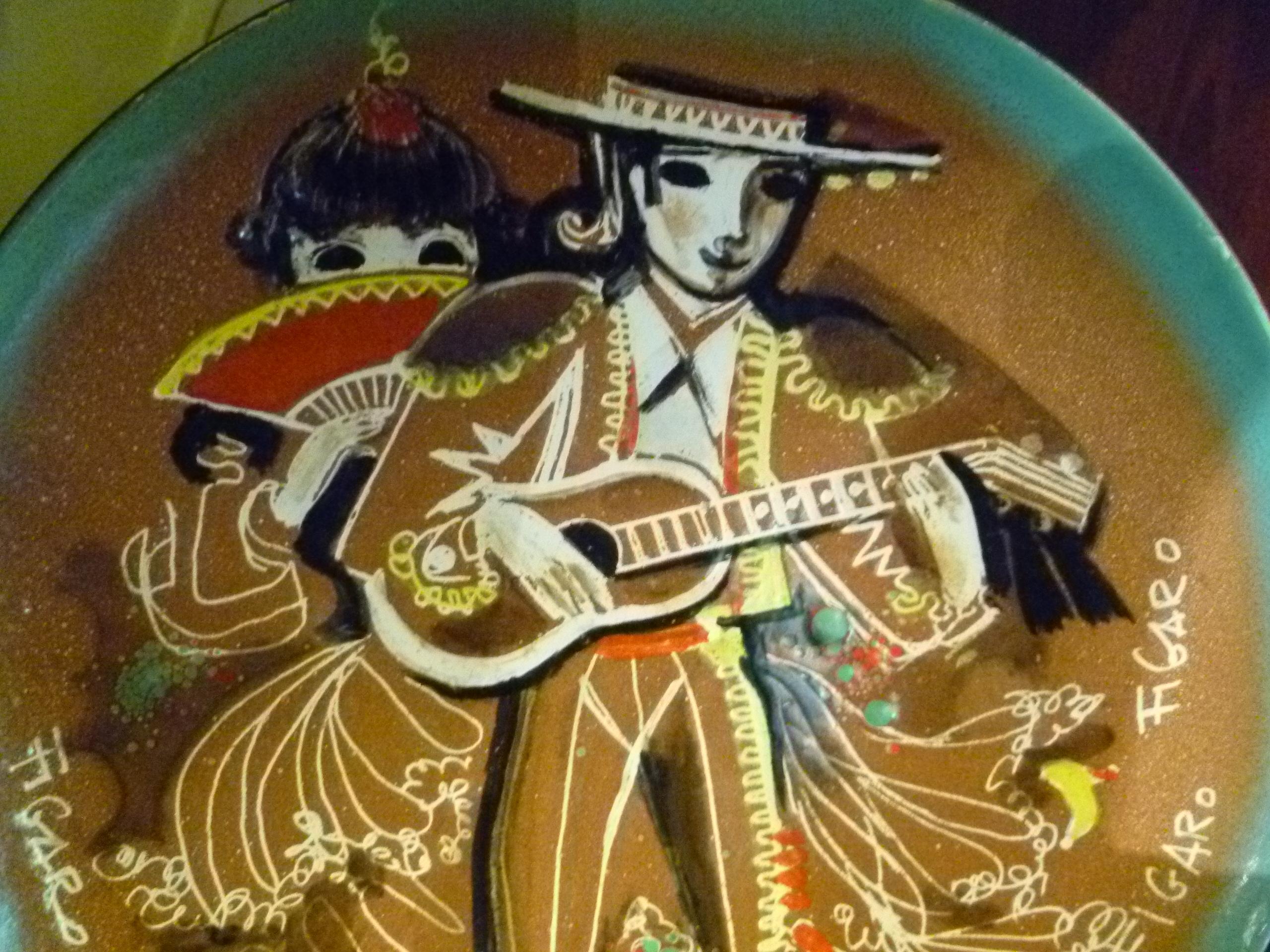 Thelma Winter Mid-Century Modern Copper Enamel Plate of Figaro Met Opera, NYC In Good Condition In Miami, FL