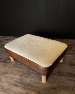 TheM Vintage Mohair Handmade Ottoman 42” x 30” with Solid Maple Legs