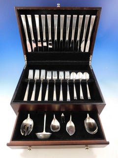 Theme by Gorham Sterling Silver Flatware Set for 12 Service 54 Pcs Modern