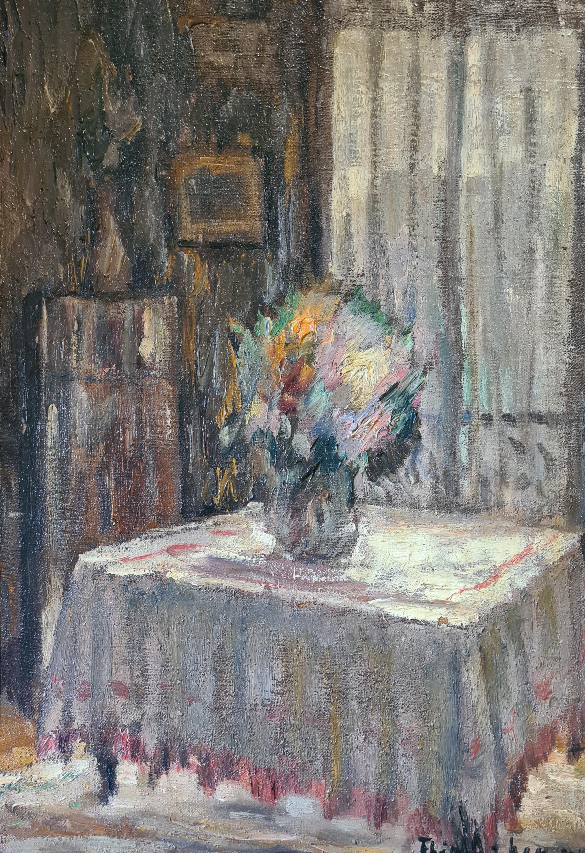 The Vase of Flowers, French Impressionist View of an Interior. For Sale 7