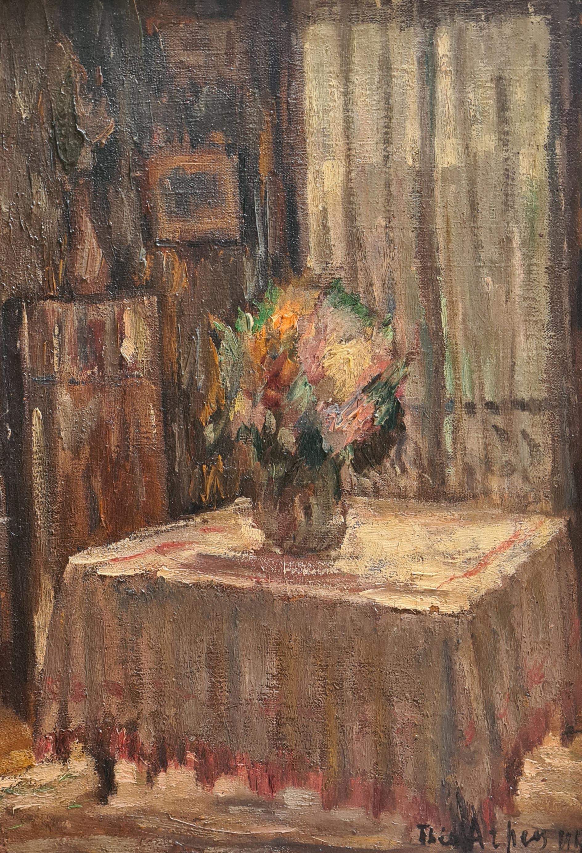 The Vase of Flowers, French Impressionist View of an Interior. - Painting by Theo Arpen