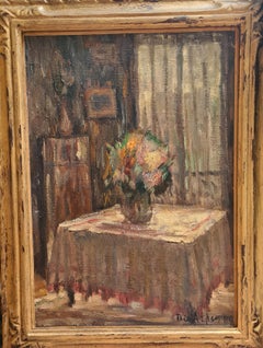 The Vase of Flowers, French Impressionist View of an Interior.