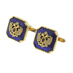 Theo Faberge Romanov Lapis Ruby Diamond Gold Cufflinks