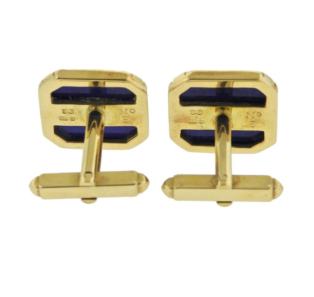 Theo Faberge Romanov Lapis Ruby Diamond Gold Cufflinks In Excellent Condition In Lambertville, NJ