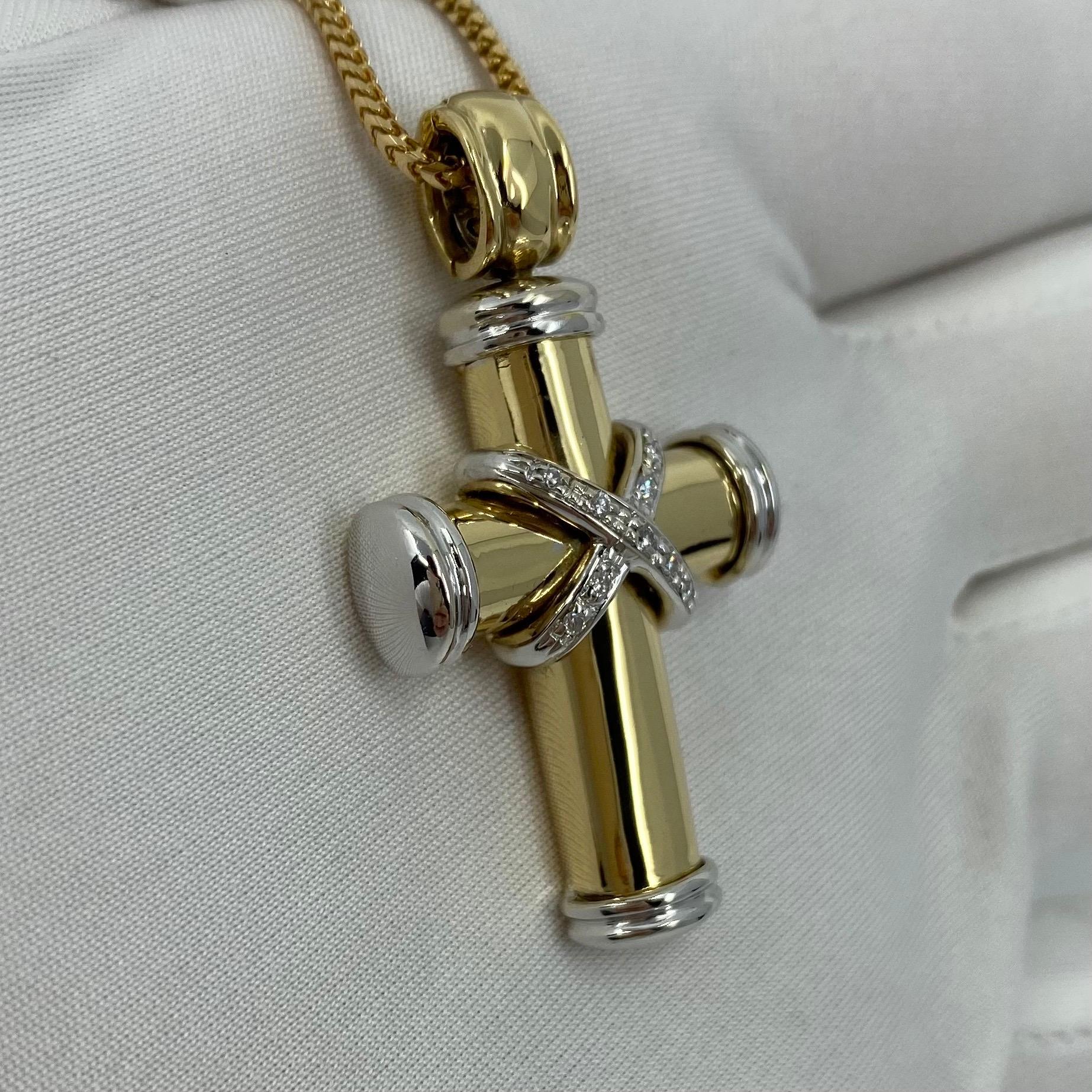Theo Fennel 18 Karat Yellow & White Gold Diamond Cross Pendant Necklace British 6