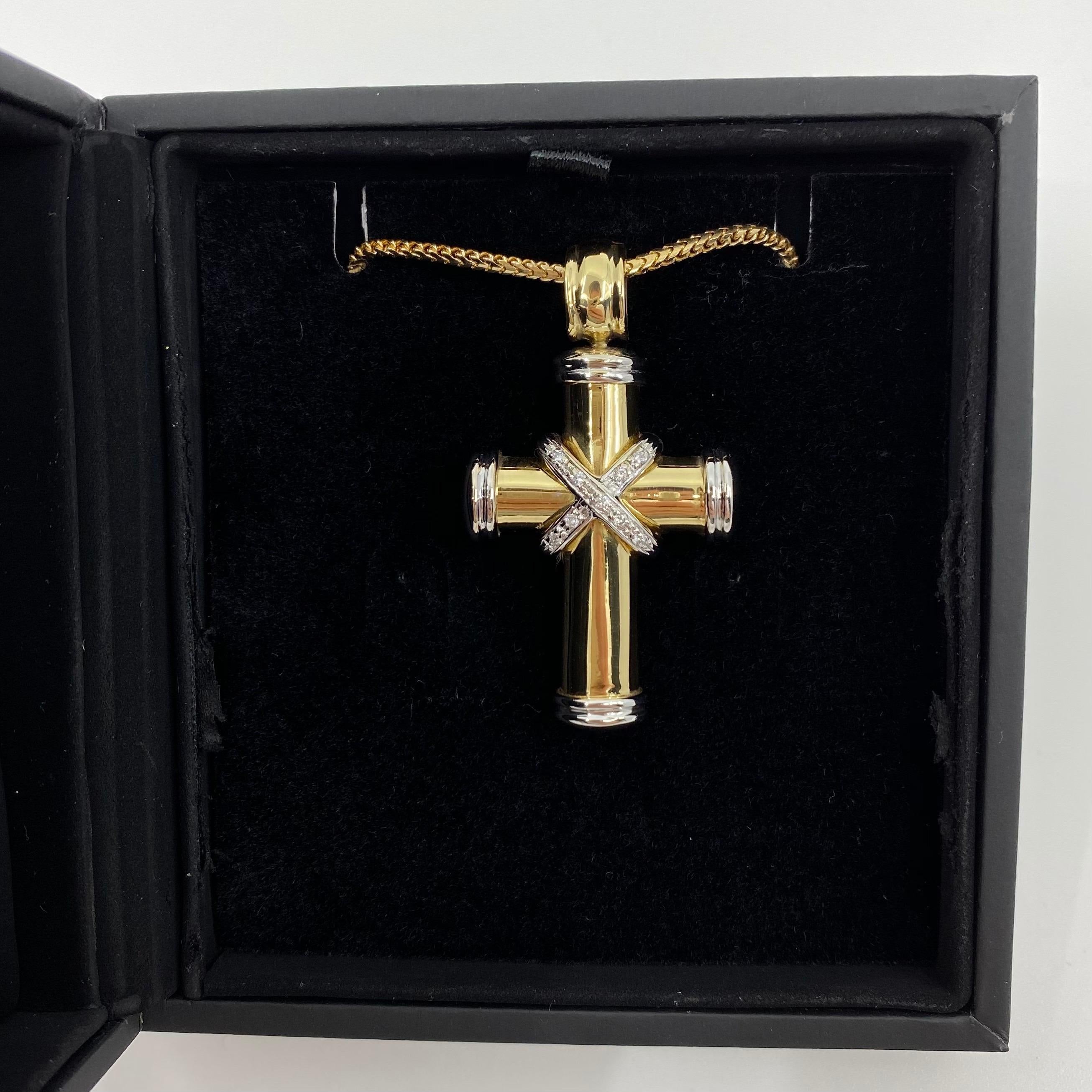 Theo Fennel 18 Karat Yellow & White Gold Diamond Cross Pendant Necklace British 7