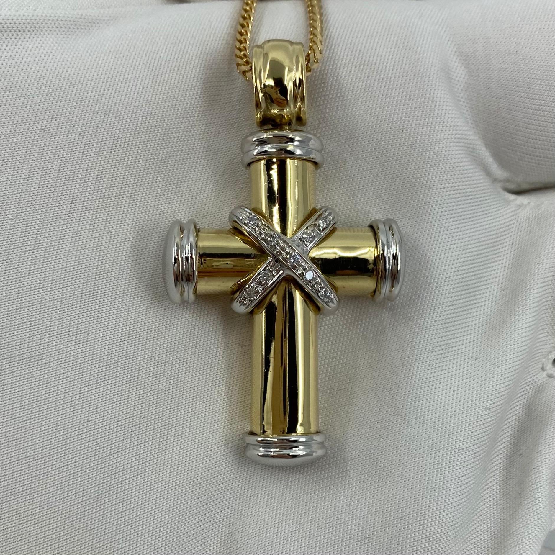 Theo Fennel 18 Karat Yellow & White Gold Diamond Cross Pendant Necklace British 8