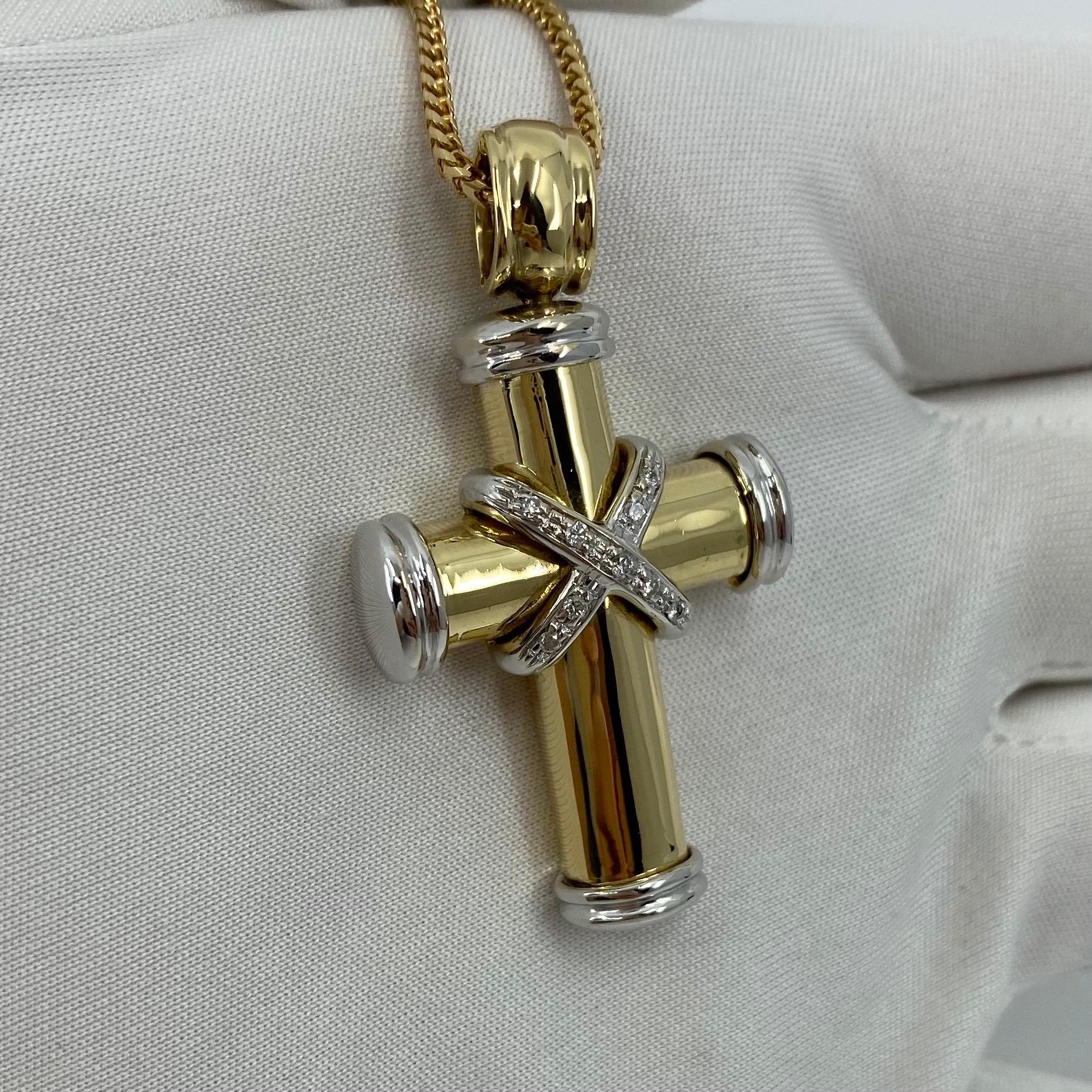 Theo Fennel 18 Karat Yellow & White Gold Diamond Cross Pendant Necklace British 9