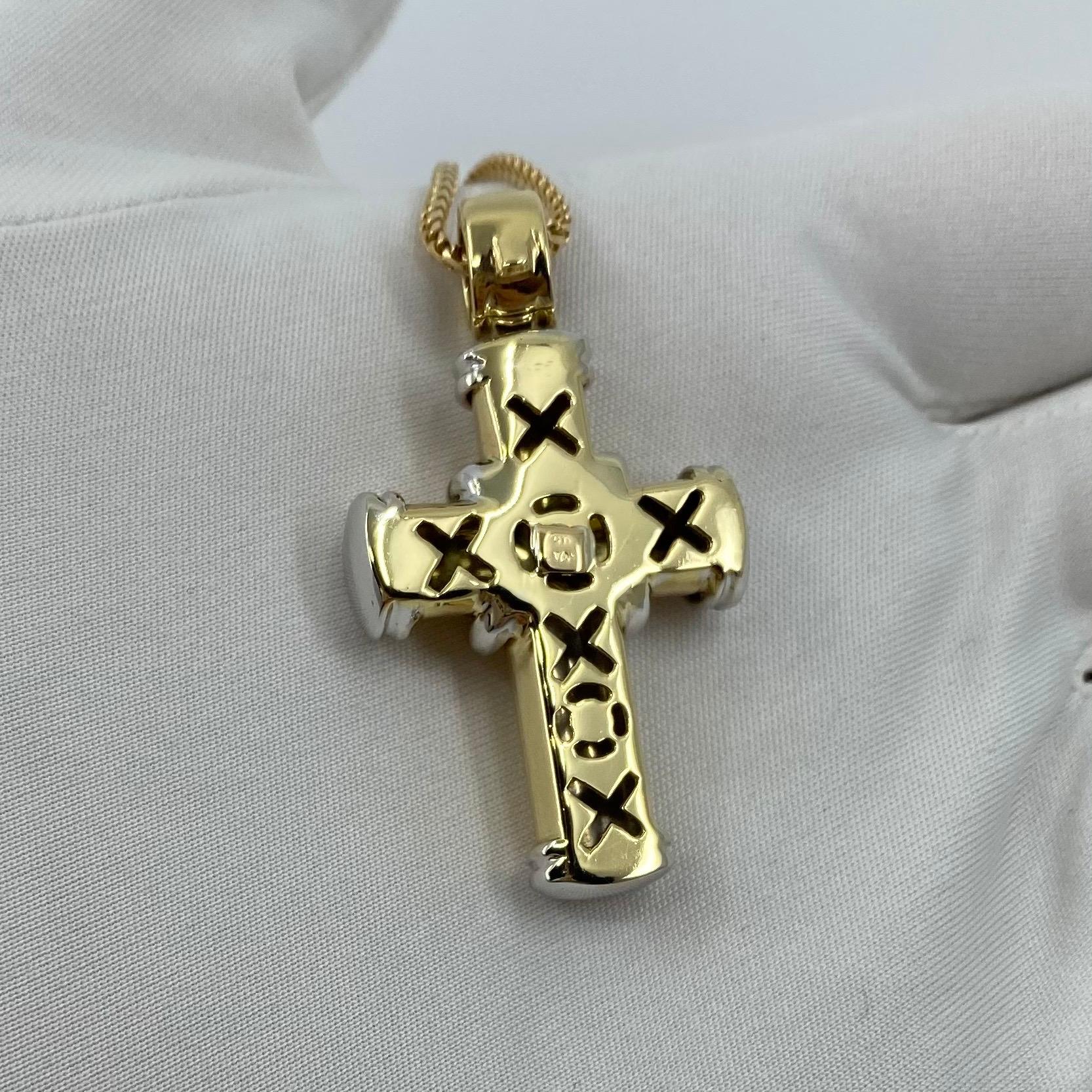 Theo Fennel 18 Karat Yellow & White Gold Diamond Cross Pendant Necklace British 10