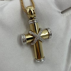 Theo Fennel 18 Karat Yellow & White Gold Diamond Cross Pendant Necklace British